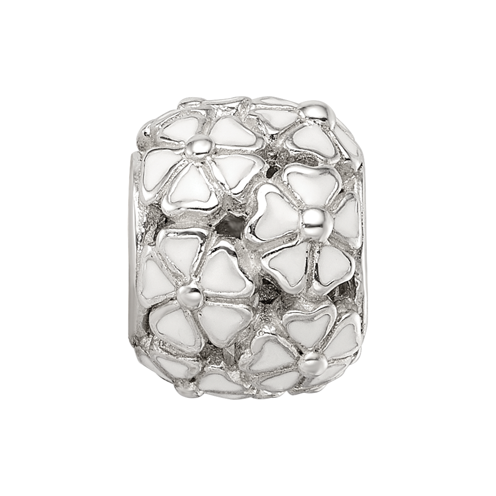 Sterling Silver Reflections White Enamel Floral Bead
