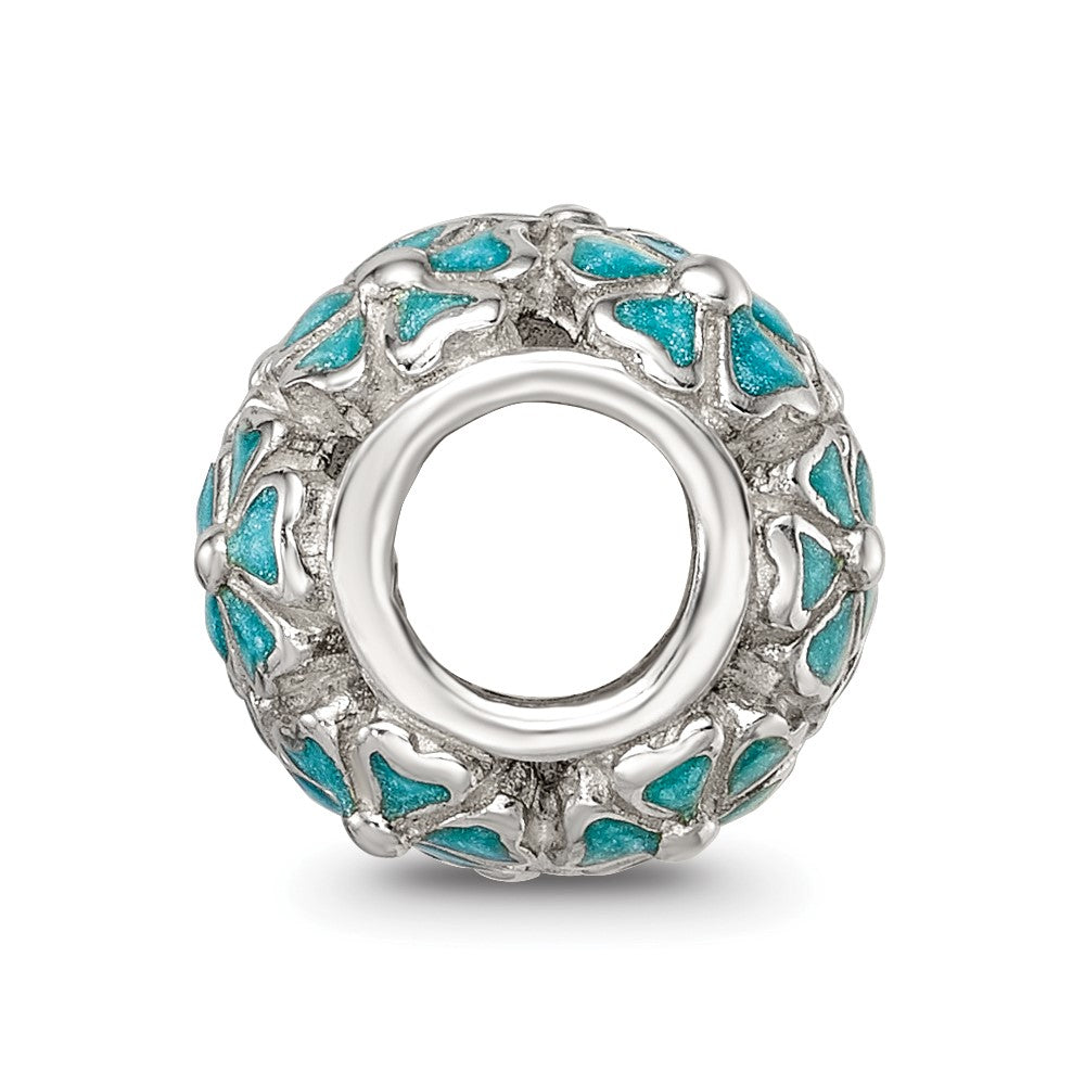 Sterling Silver Reflections Green Enamel Floral Bead