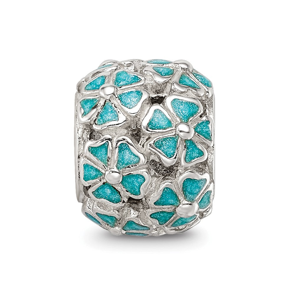Sterling Silver Reflections Green Enamel Floral Bead