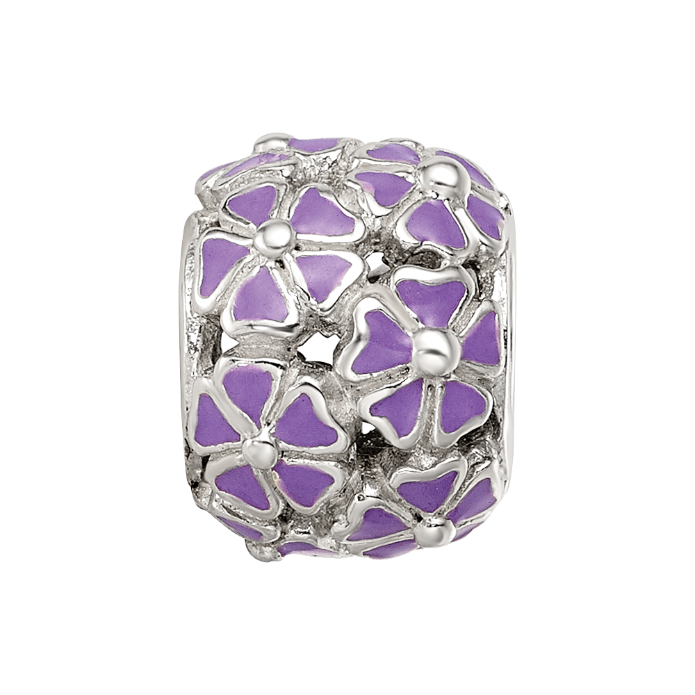 Sterling Silver Reflections Purple Enamel Floral Bead