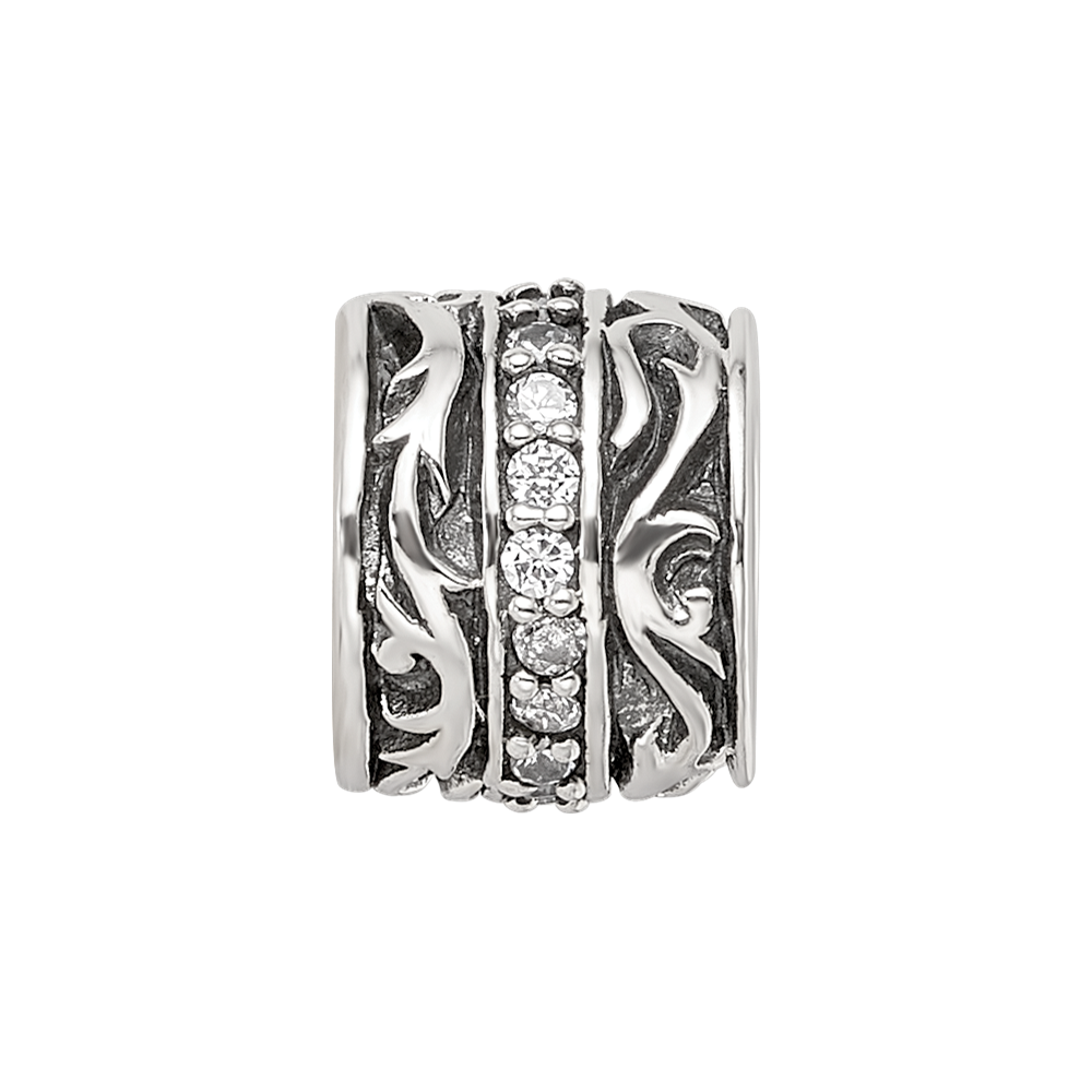 Sterling Silver Reflections CZ Antiqued Swirl Design Bead