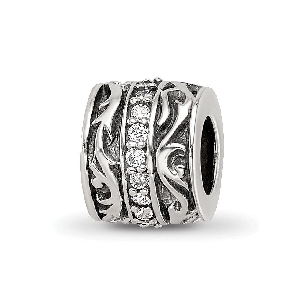 Sterling Silver Reflections CZ Antiqued Swirl Design Bead