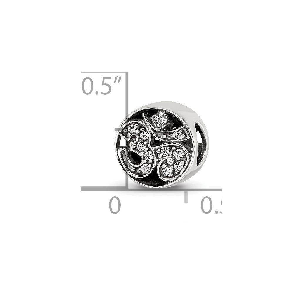 Sterling Silver Reflections Antiqued CZ Om Symbol Bead