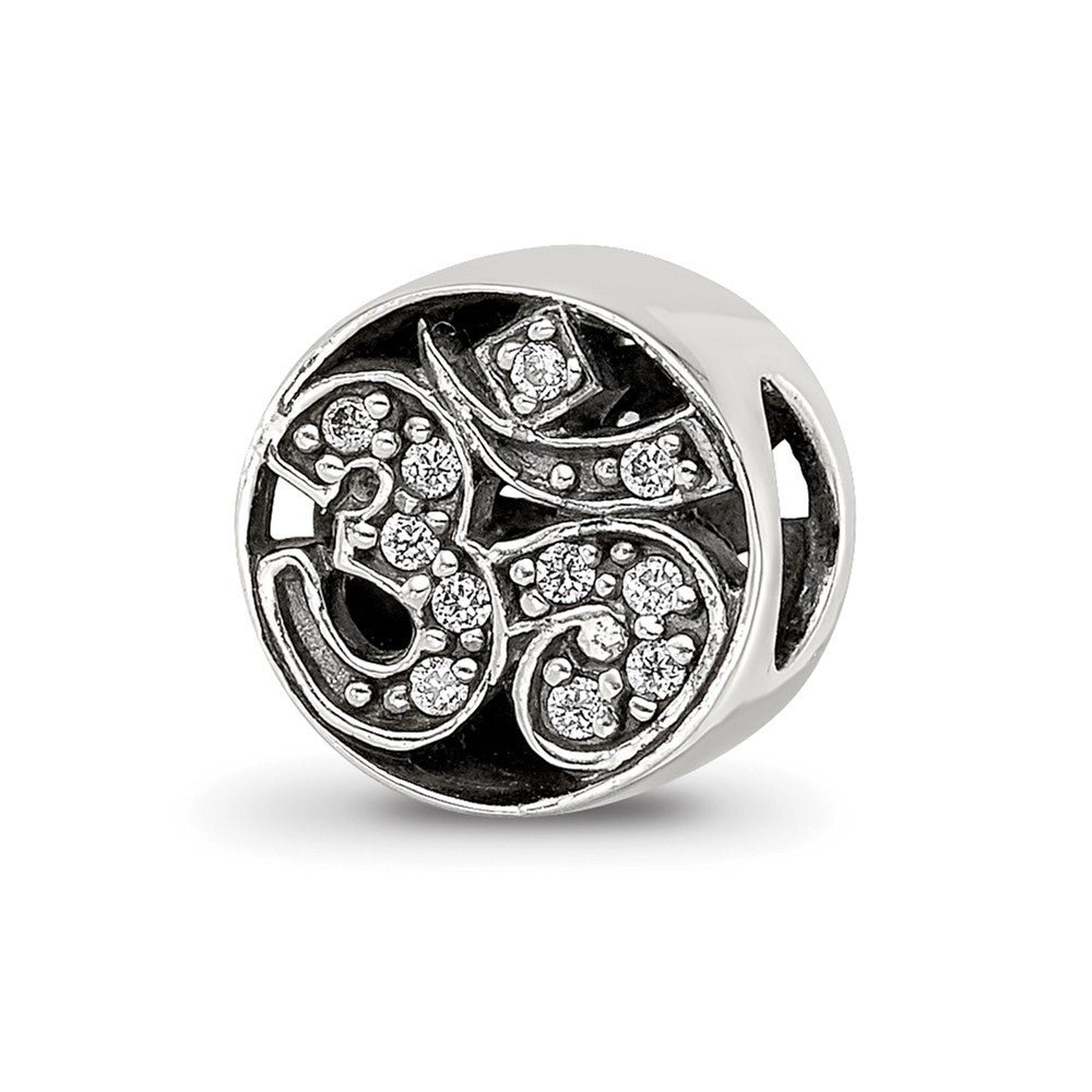 Sterling Silver Reflections Antiqued CZ Om Symbol Bead
