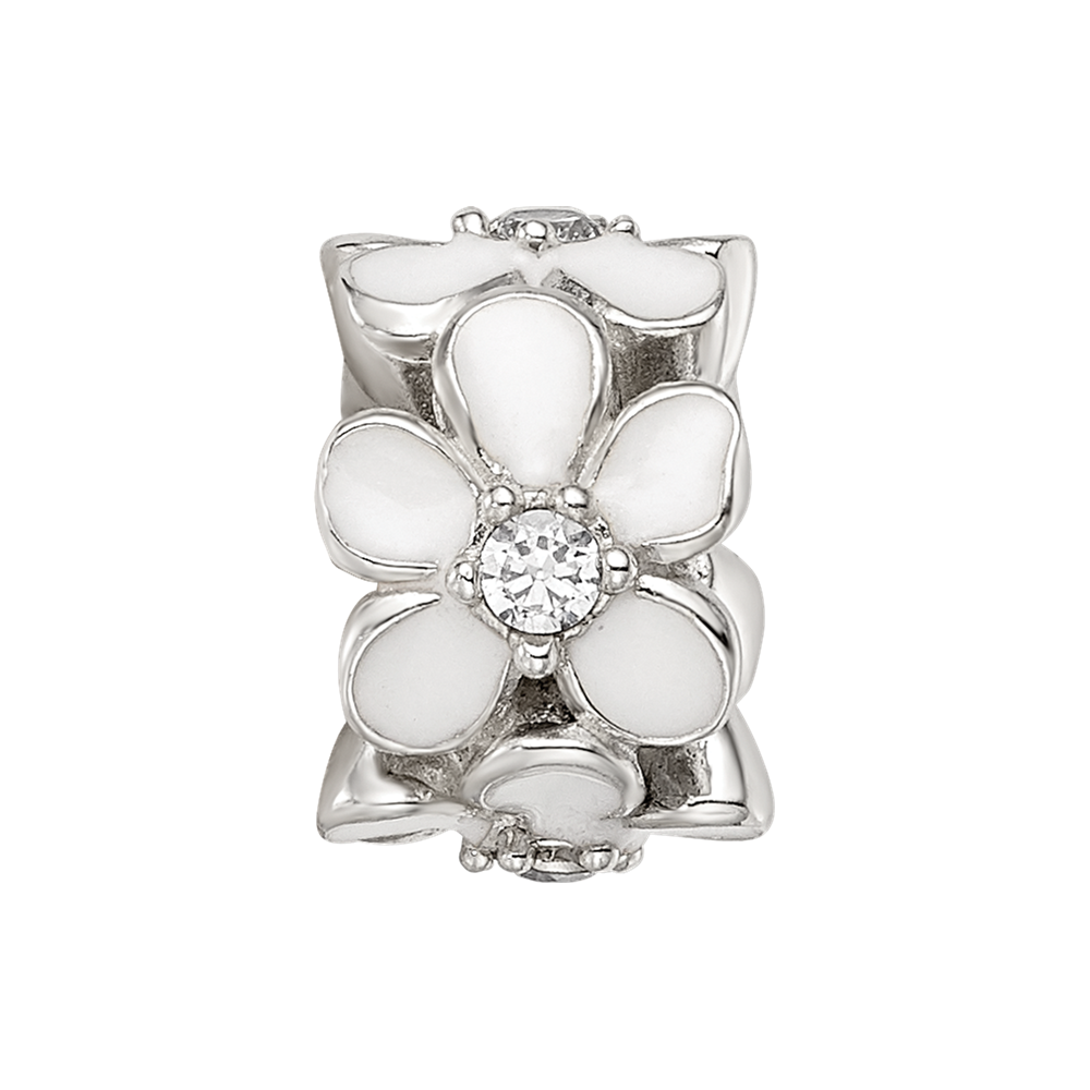 Sterling Silver Reflections White Enamel CZ Floral Bead