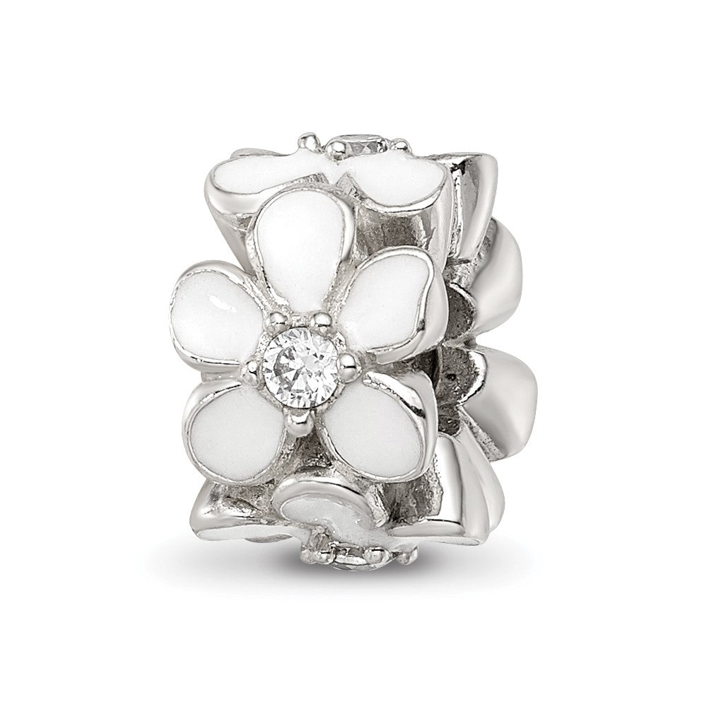 Sterling Silver Reflections White Enamel CZ Floral Bead