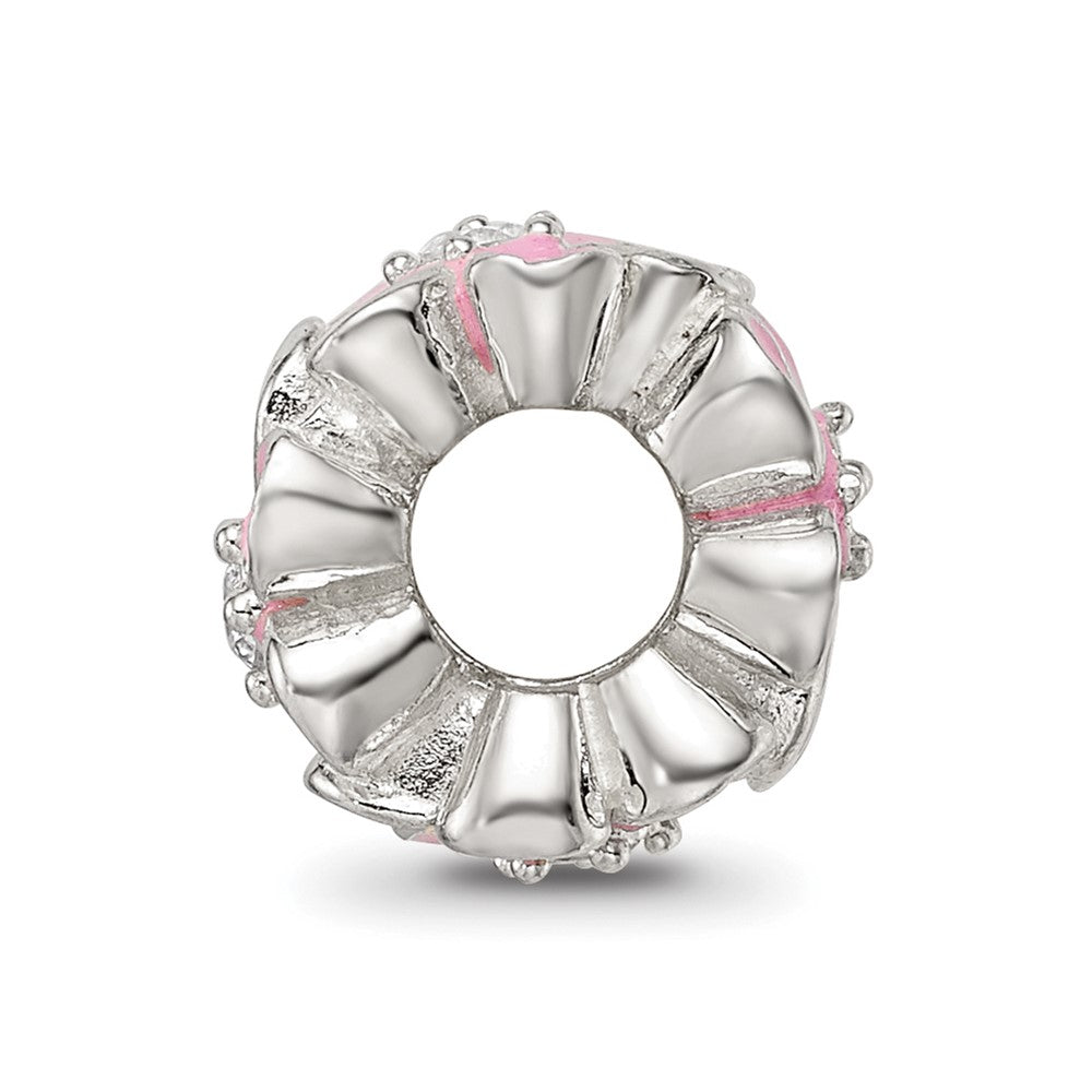 Sterling Silver Reflections Pink Enamel CZ Floral Bead