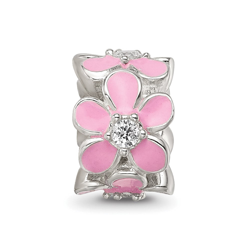 Sterling Silver Reflections Pink Enamel CZ Floral Bead