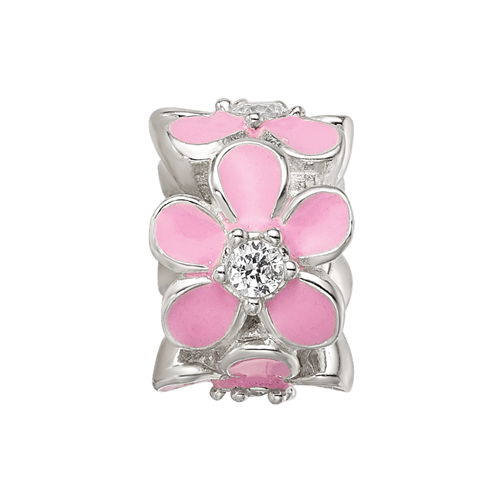 Sterling Silver Reflections Pink Enamel CZ Floral Bead
