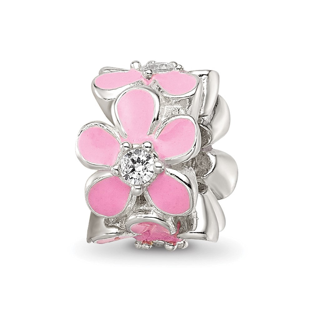 Sterling Silver Reflections Pink Enamel CZ Floral Bead