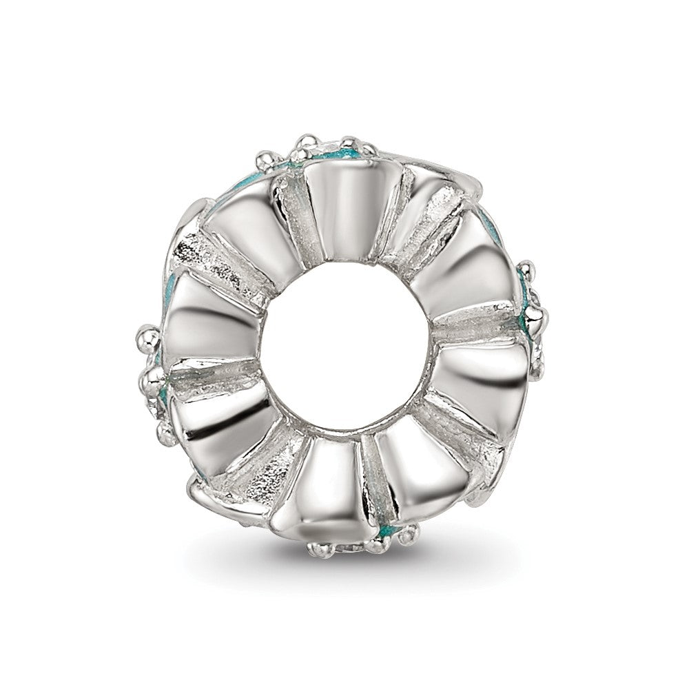 Sterling Silver Reflections Teal Enamel CZ Floral Bead