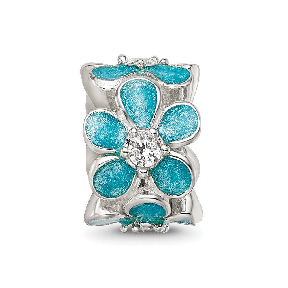 Sterling Silver Reflections Teal Enamel CZ Floral Bead