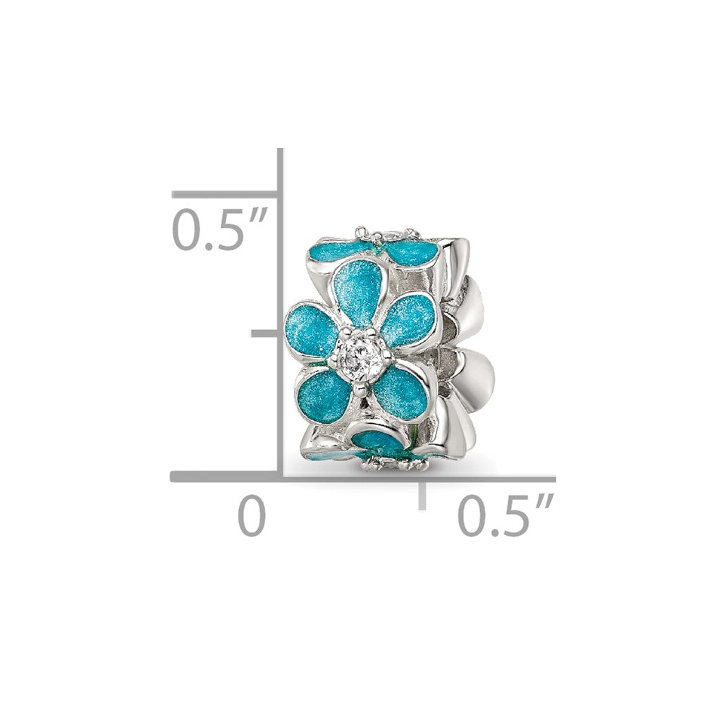 Sterling Silver Reflections Teal Enamel CZ Floral Bead