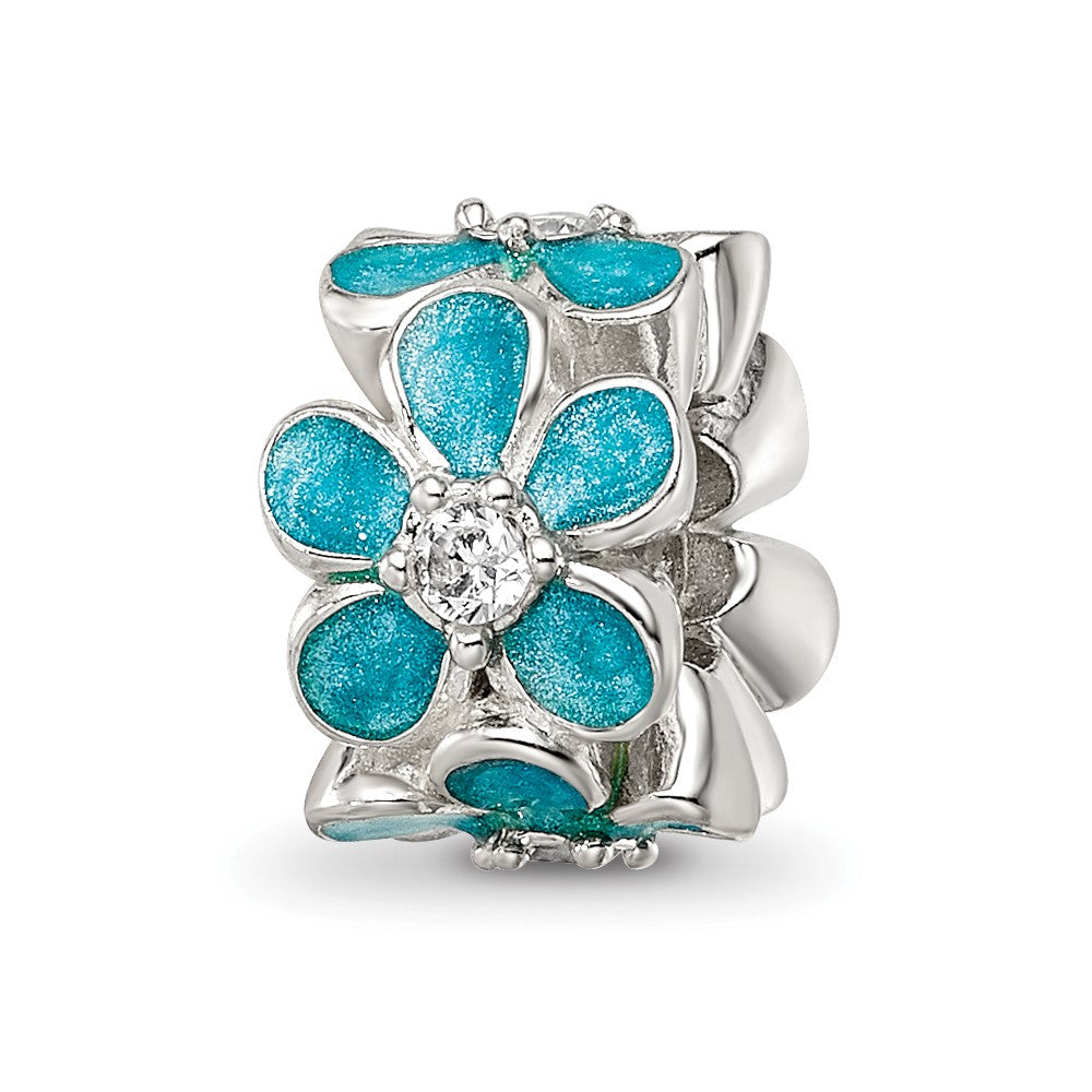 Sterling Silver Reflections Teal Enamel CZ Floral Bead