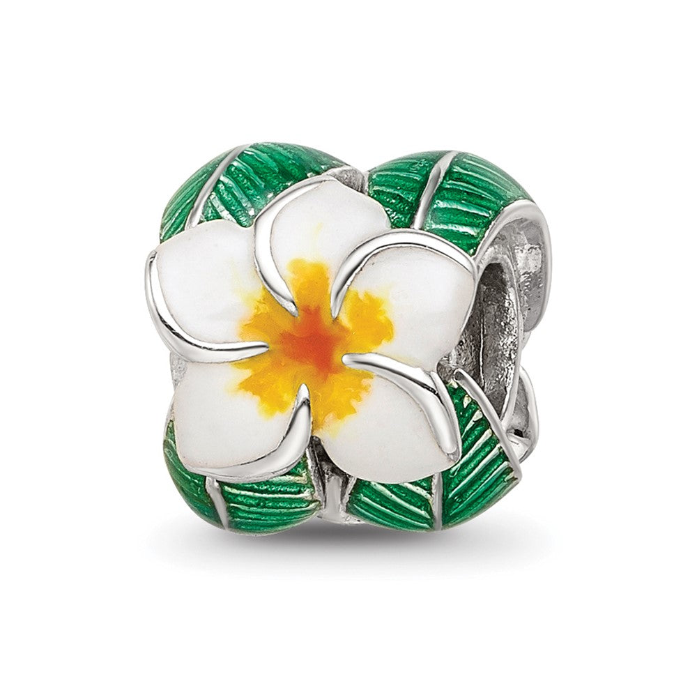 Sterling Silver Reflections Enamel Flower & Leaves Round Bead