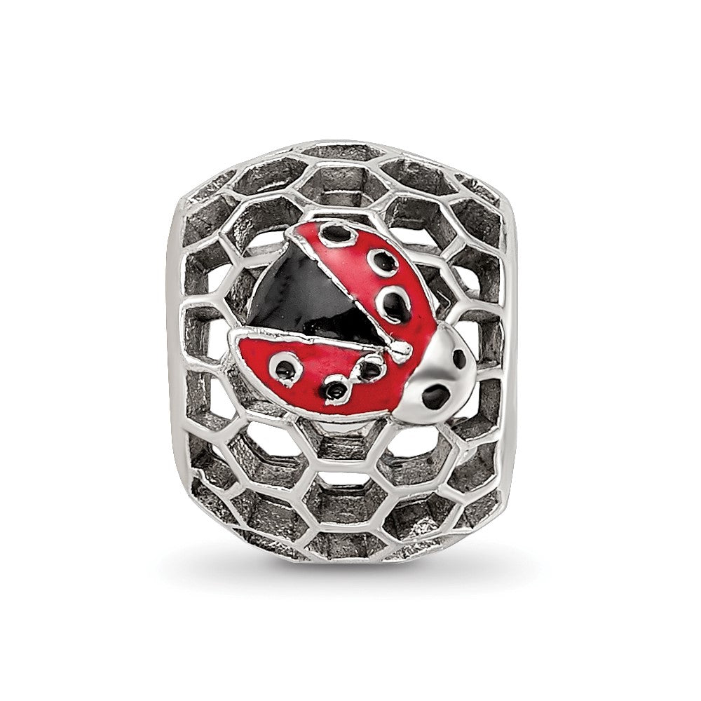 Sterling Silver Reflections Rhodium-plated Enamel Bug Bead