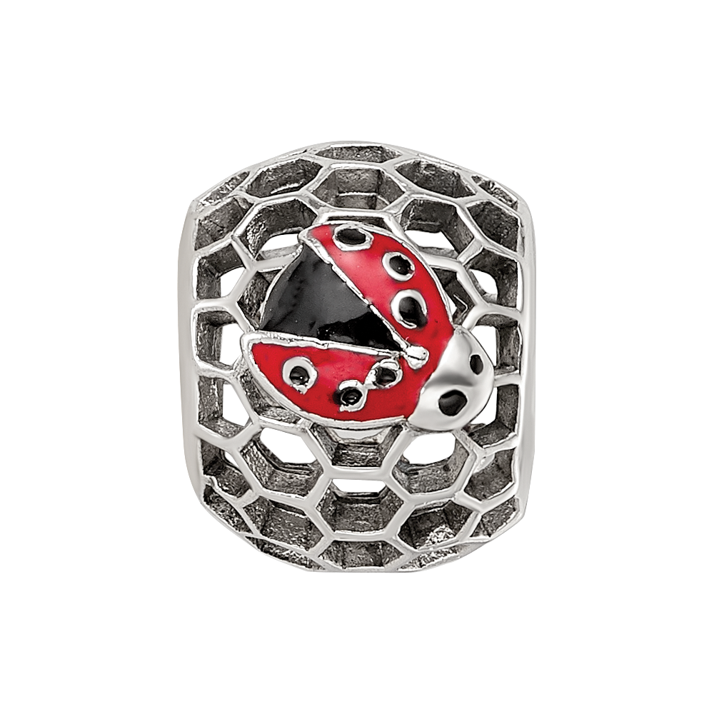 Sterling Silver Reflections Rhodium-plated Enamel Bug Bead