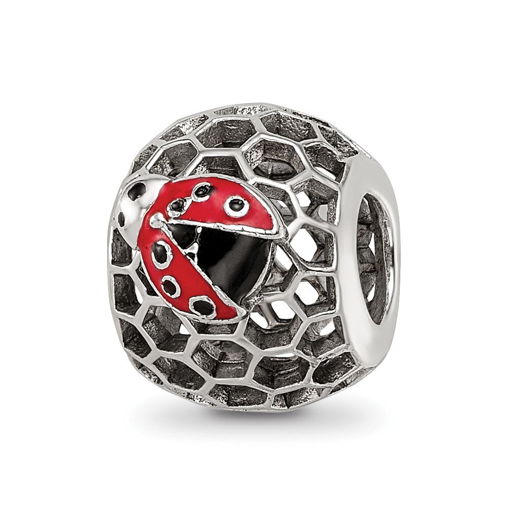 Sterling Silver Reflections Rhodium-plated Enamel Bug Bead