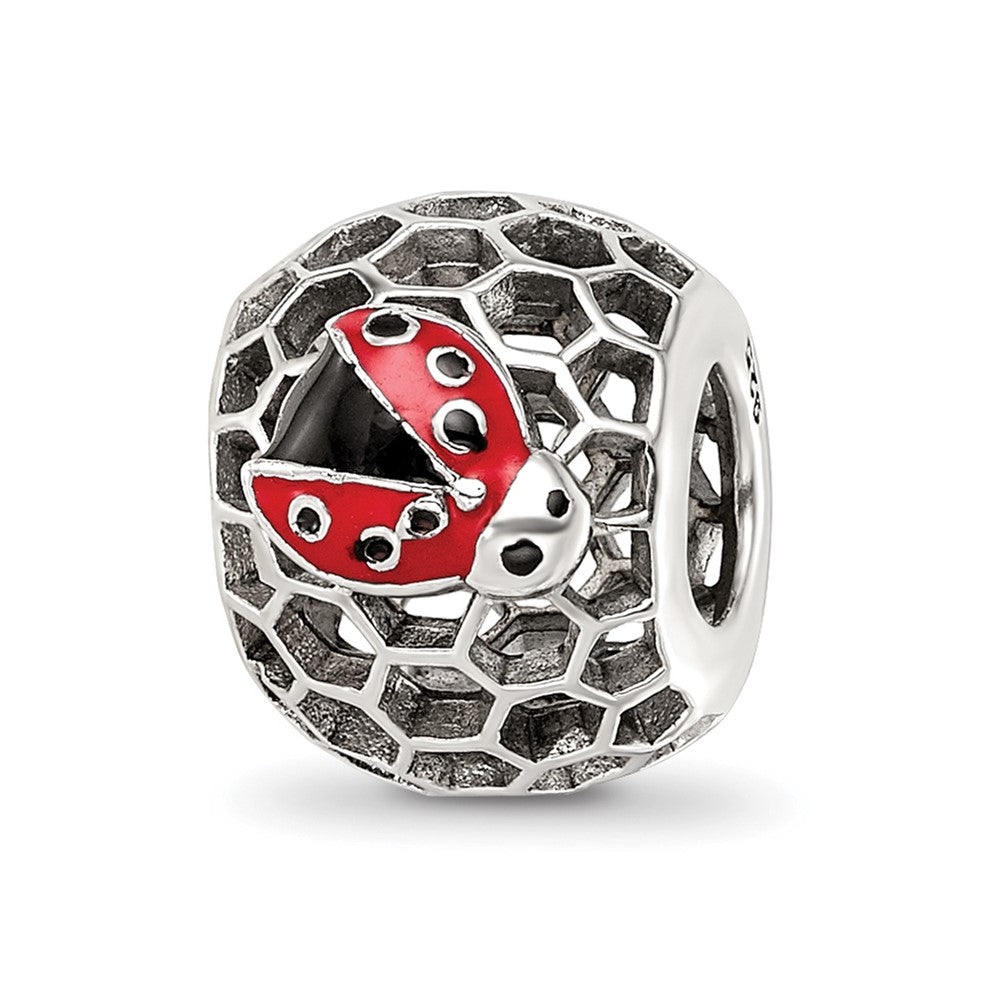 Sterling Silver Reflections Rhodium-plated Enamel Bug Bead