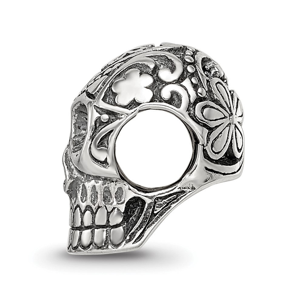 Sterling Silver Reflections Antiqued Calaveras Skull Bead