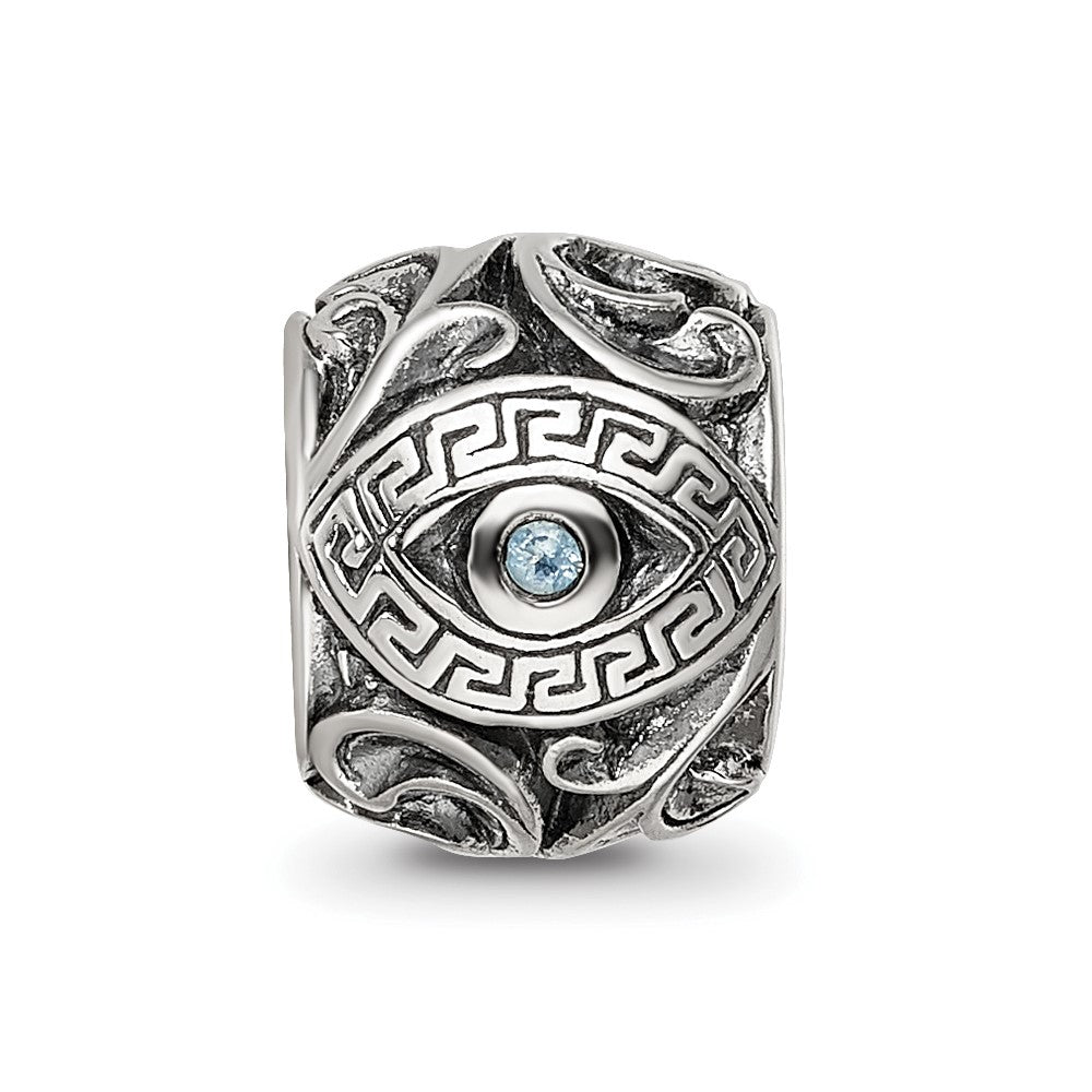 Sterling Silver Reflections CZ Aztec Eye & Pattern Round Bead