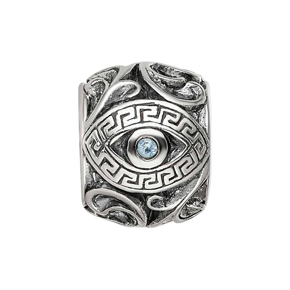 Sterling Silver Reflections CZ Aztec Eye & Pattern Round Bead