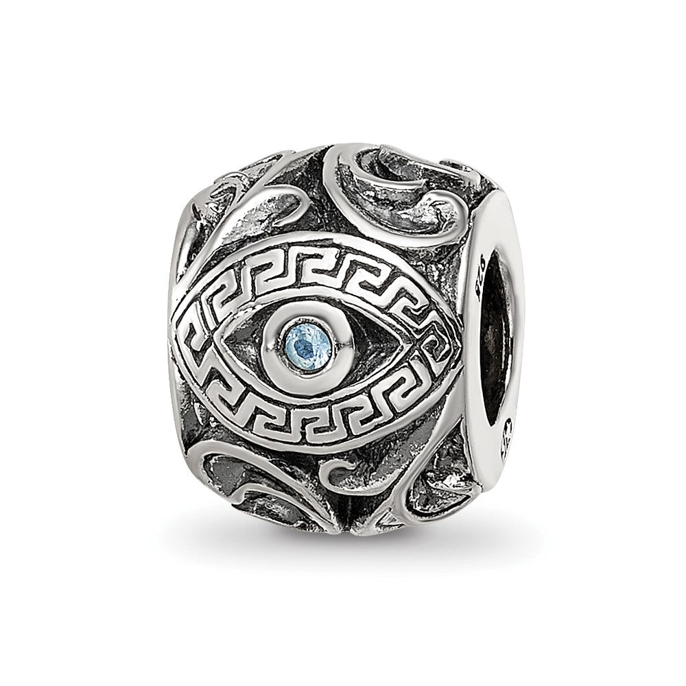 Sterling Silver Reflections CZ Aztec Eye & Pattern Round Bead