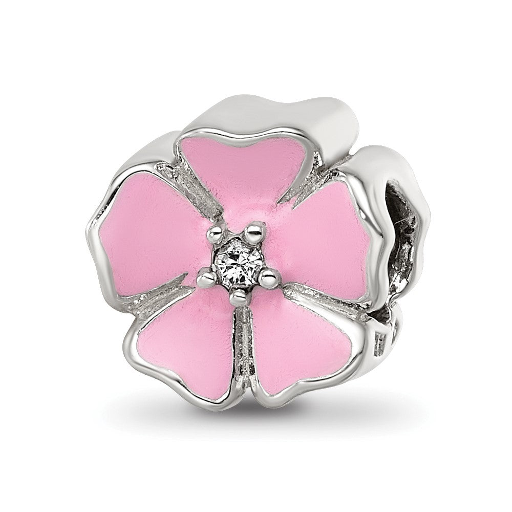 Sterling Silver Reflections Pink Enamel CZ Flower Bead