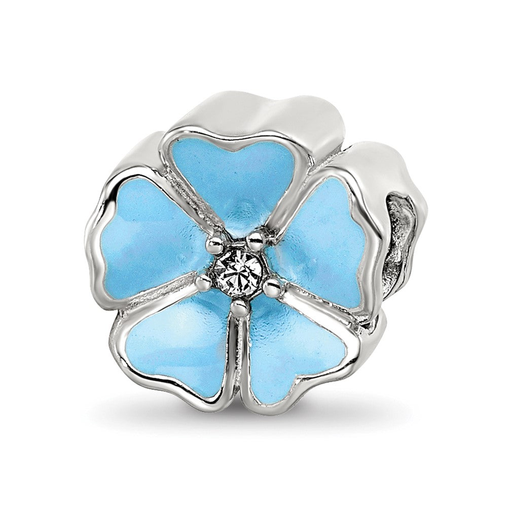 Sterling Silver Reflections Blue Enamel CZ Flower Bead