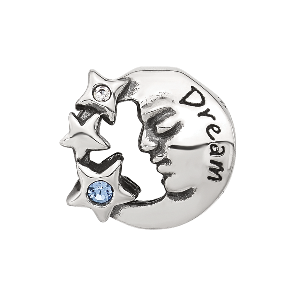 Sterling Silver Reflections Blue CZ Dream In Moon Bead