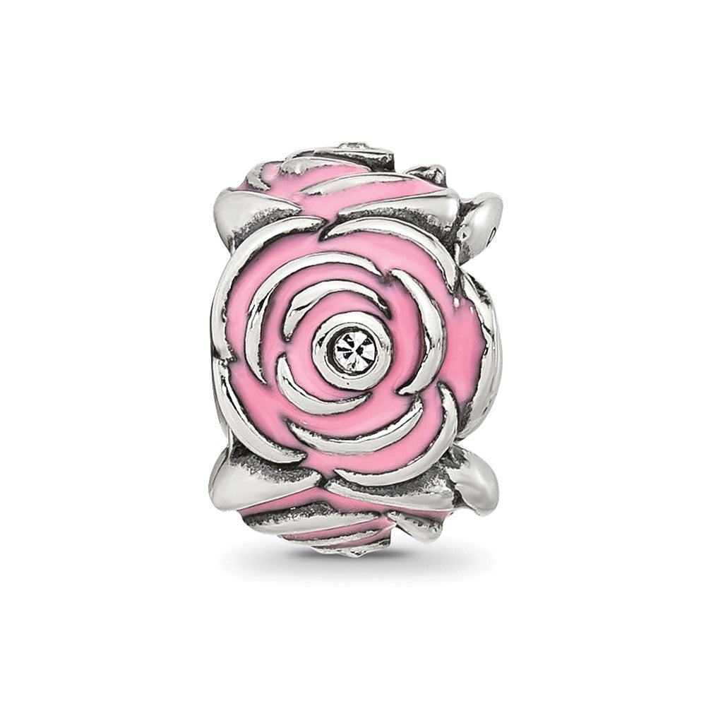 Sterling Silver Reflections Pink Enamel and CZ Floral Bead