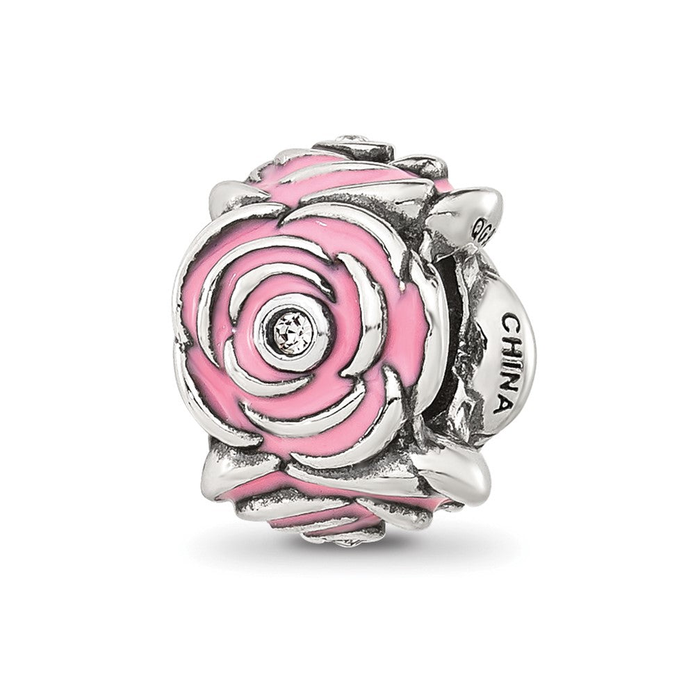 Sterling Silver Reflections Pink Enamel and CZ Floral Bead
