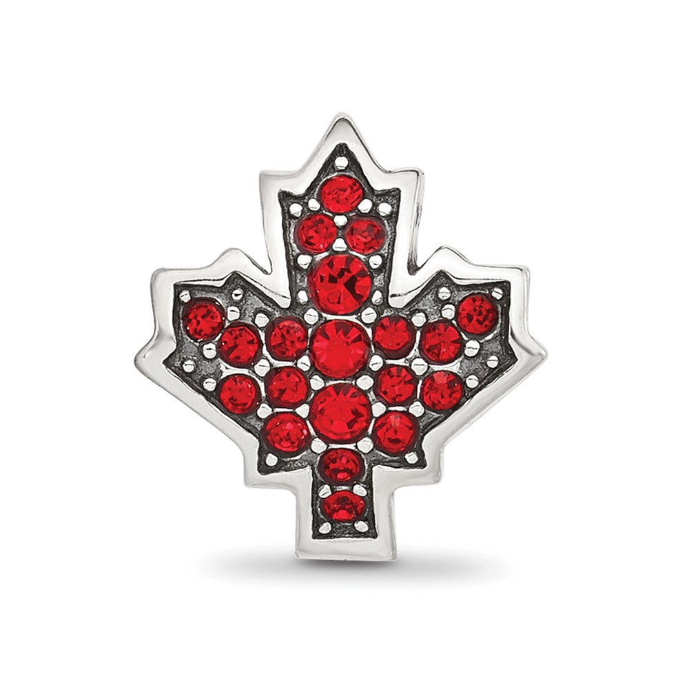 Sterling Silver Reflections Red CZ Maple Leaf Canada Bead
