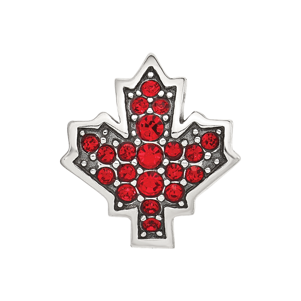 Sterling Silver Reflections Red CZ Maple Leaf Canada Bead