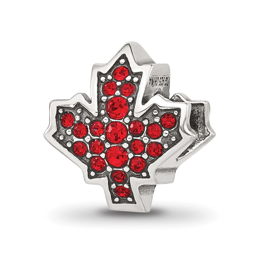 Sterling Silver Reflections Red CZ Maple Leaf Canada Bead