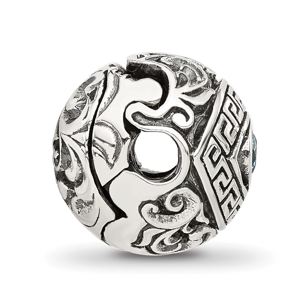 Sterling Silver Reflections Antiqued CZ Nazar Eye Hinged Bead