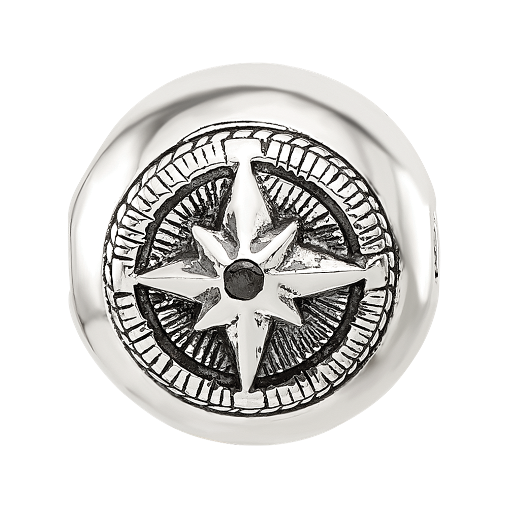 Sterling Silver Reflections Round Star Compass Hinged Bead