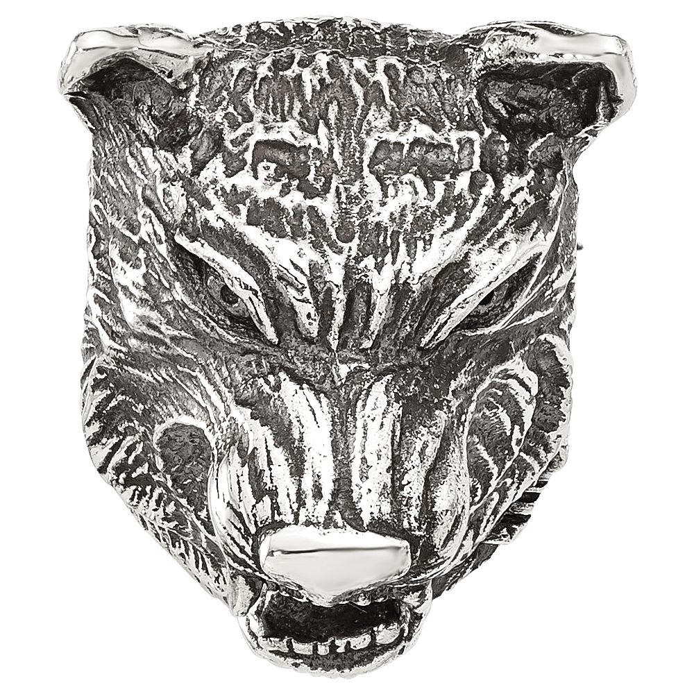Sterling Silver Reflections Polished Wolf Head Hinged Bead
