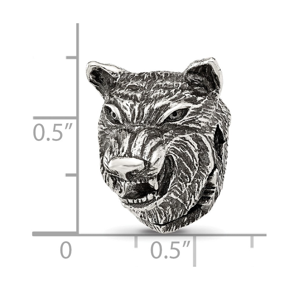 Sterling Silver Reflections Polished Wolf Head Hinged Bead