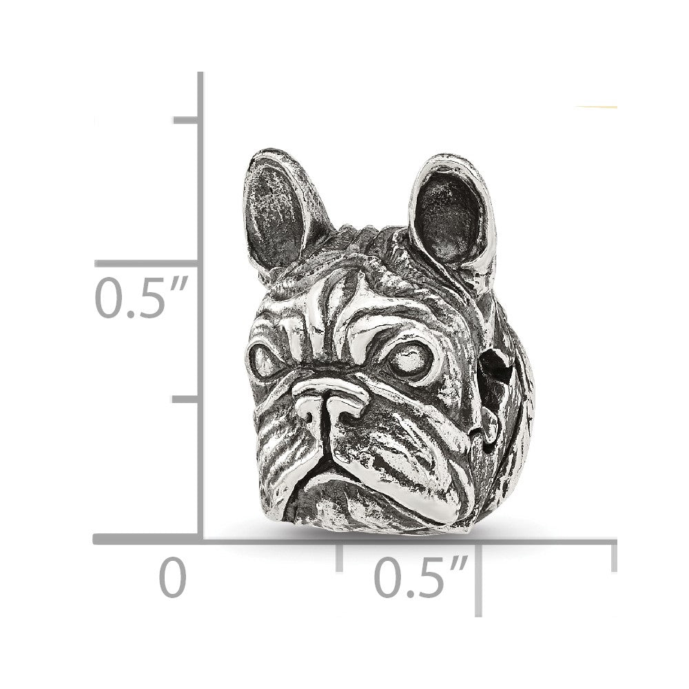 Sterling Silver Reflections Antiqued Bulldog Head Hinged Bead