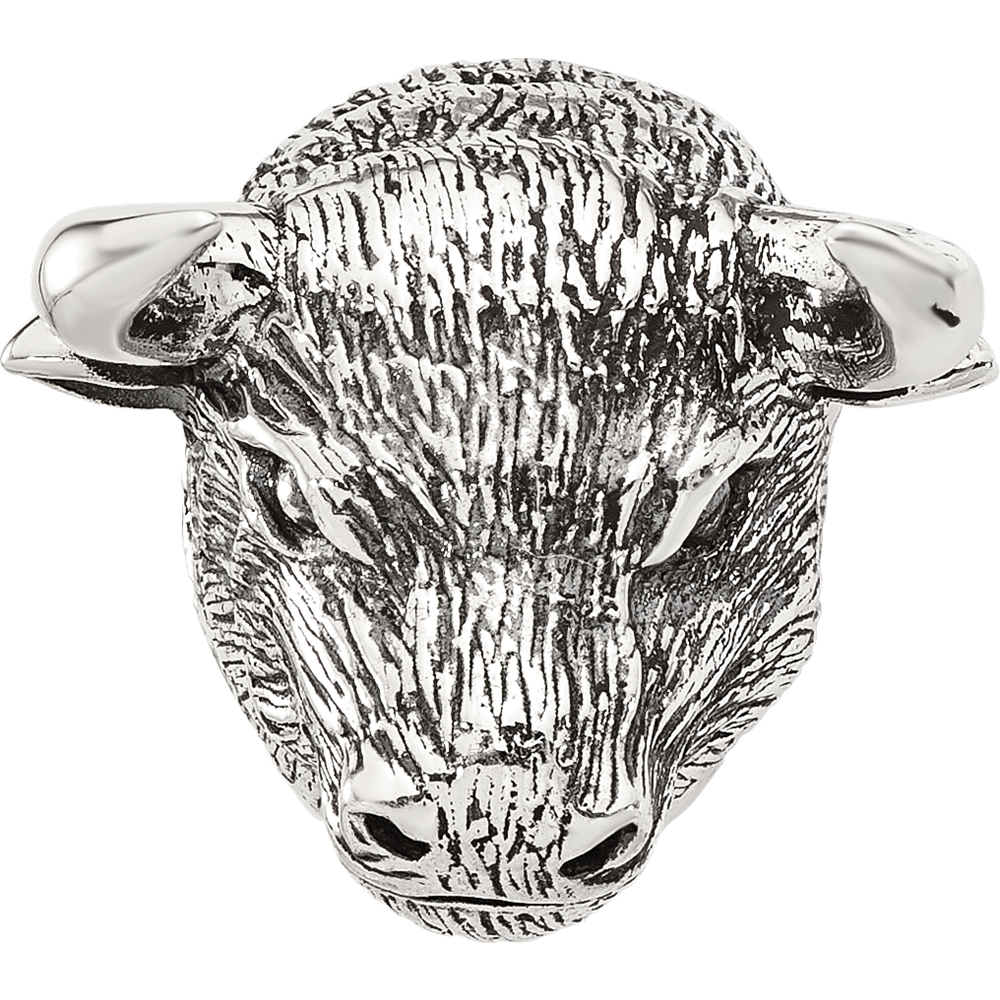 Sterling Silver Reflections Antiqued Fighting Bull Head Hinged Bead