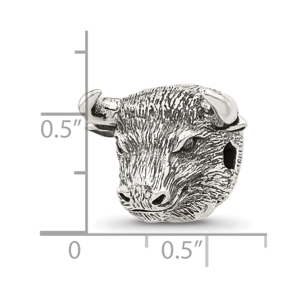 Sterling Silver Reflections Antiqued Fighting Bull Head Hinged Bead