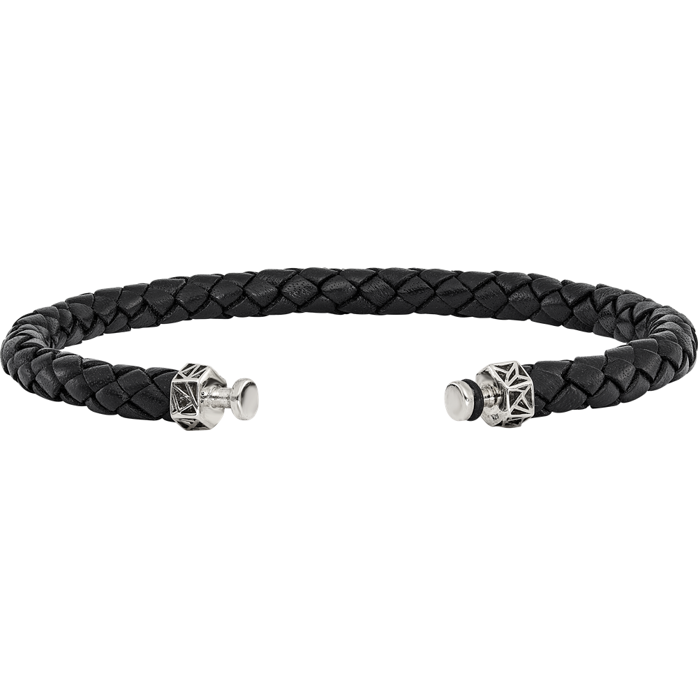 Sterling Silver Reflections 6mm Black Genuine Leather 8in Bracelet/Bead not included, sold seperately