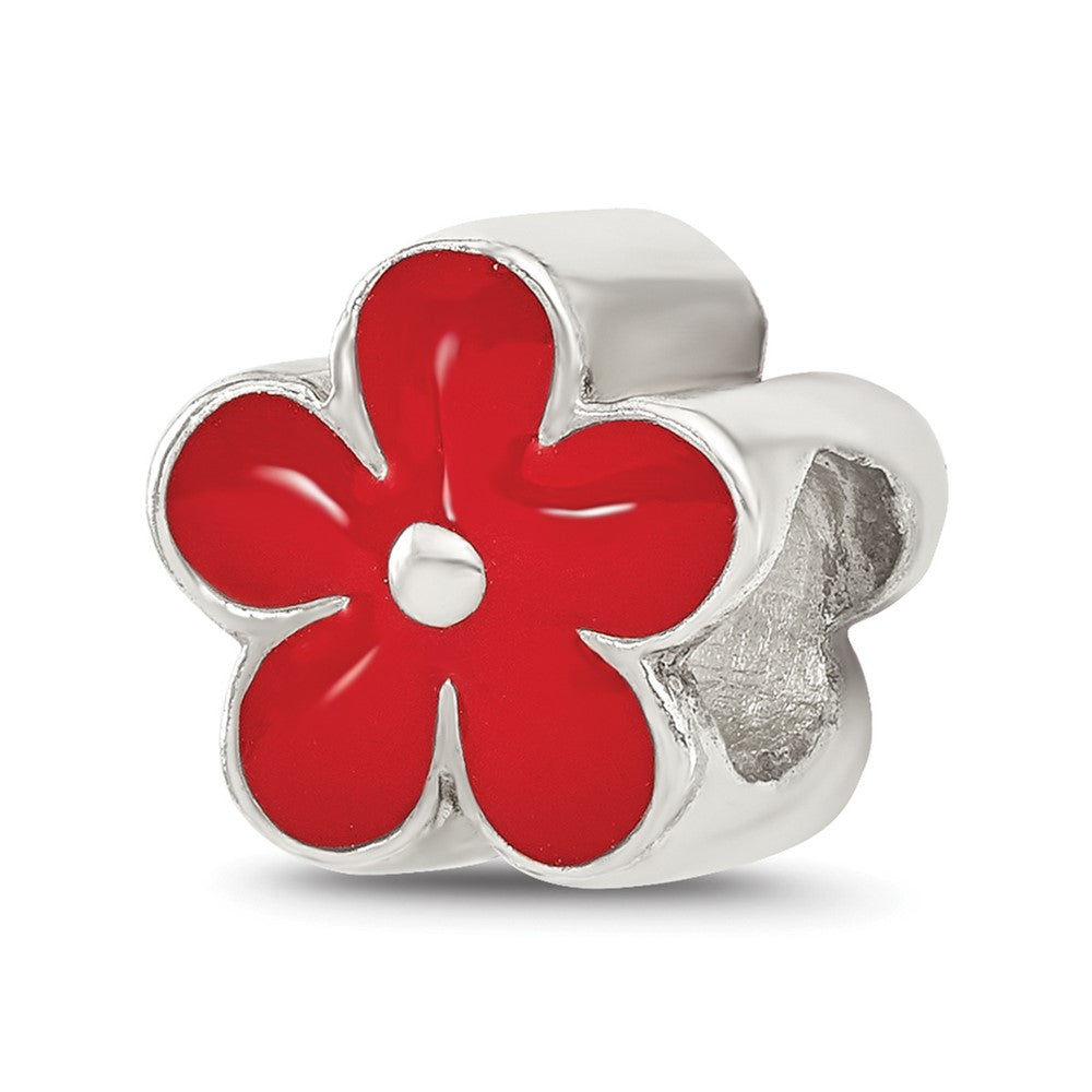 Sterling Silver Reflections Red Enameled Flower Bead