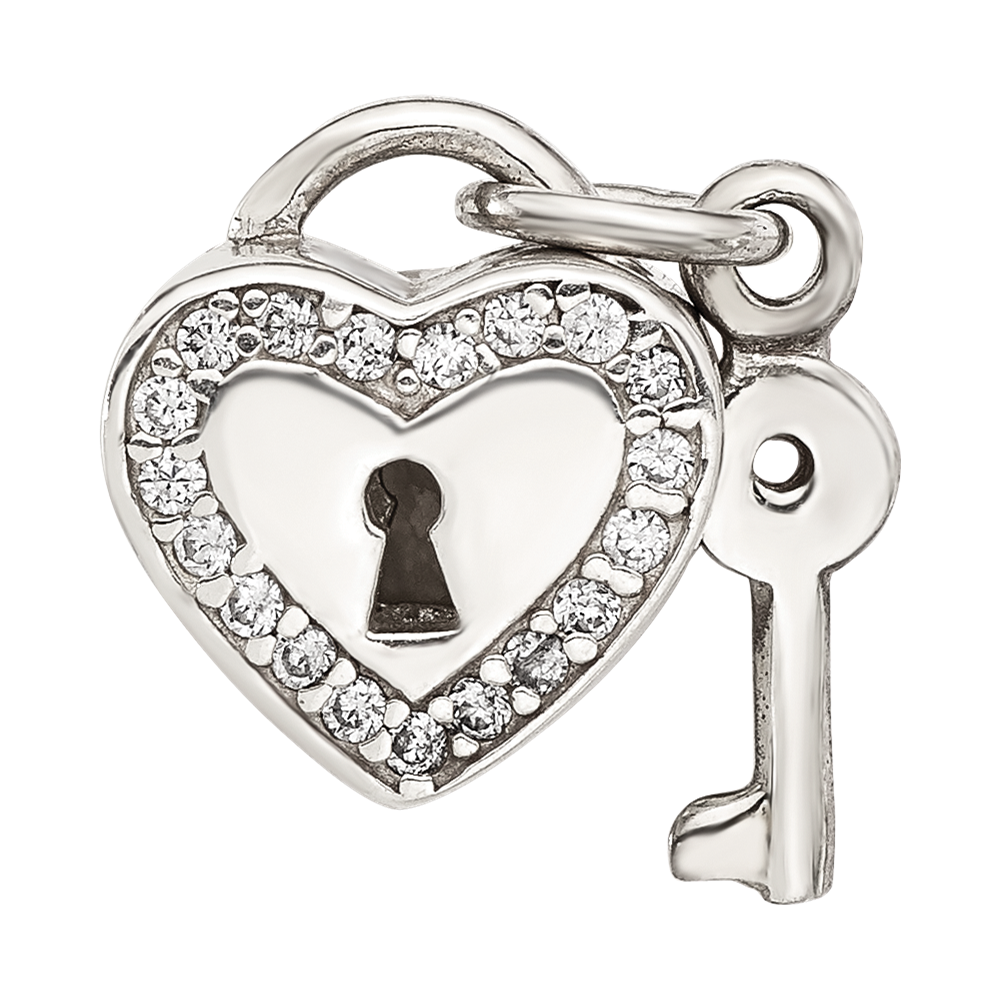 Sterling Silver Reflections CZ Heart Lock with Key Bead