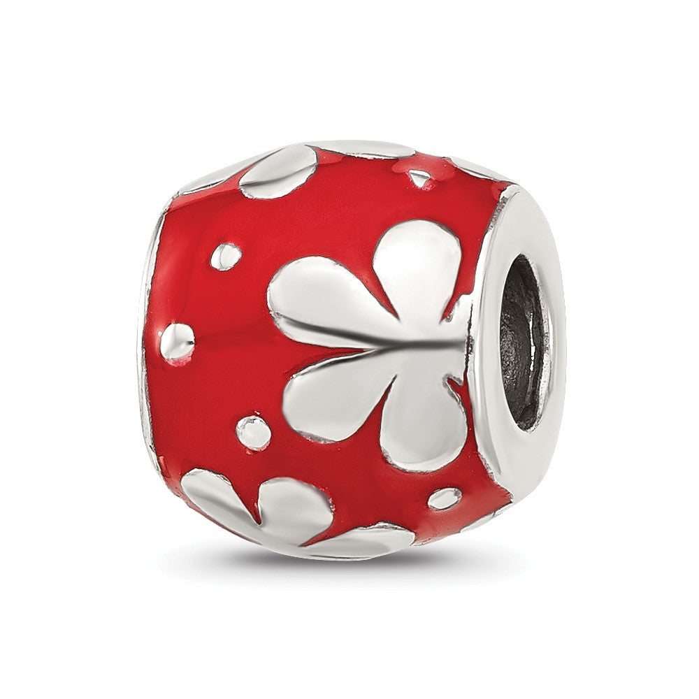 Sterling Silver Reflections Red Enameled Round Floral Bead