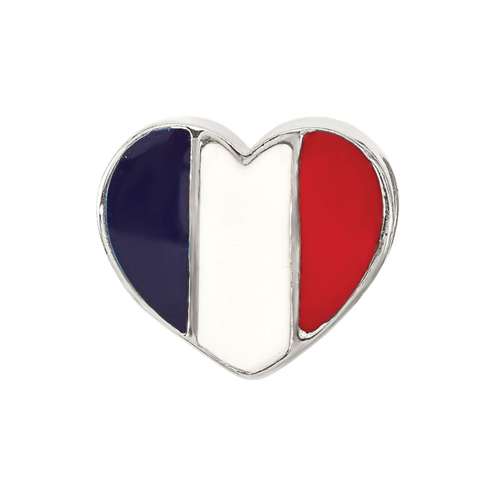 Sterling Silver Reflections French Enameled Flag Heart Shaped Bead