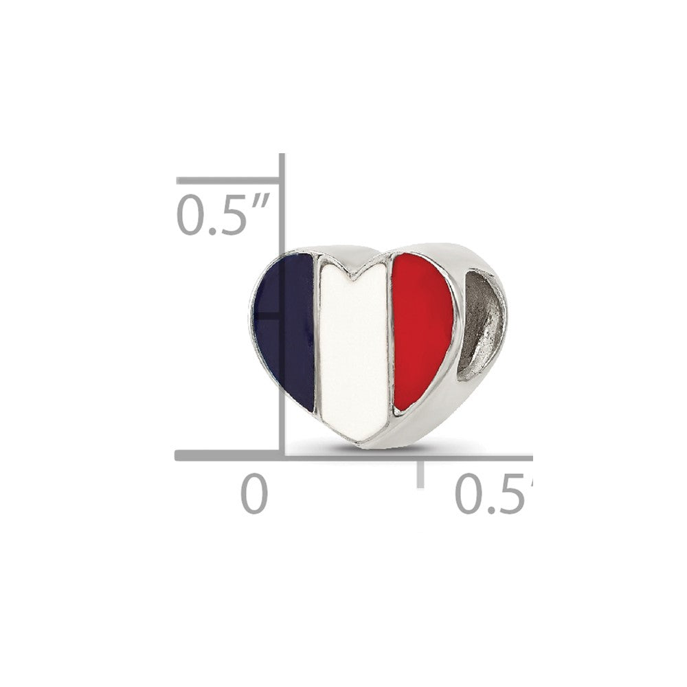 Sterling Silver Reflections French Enameled Flag Heart Shaped Bead