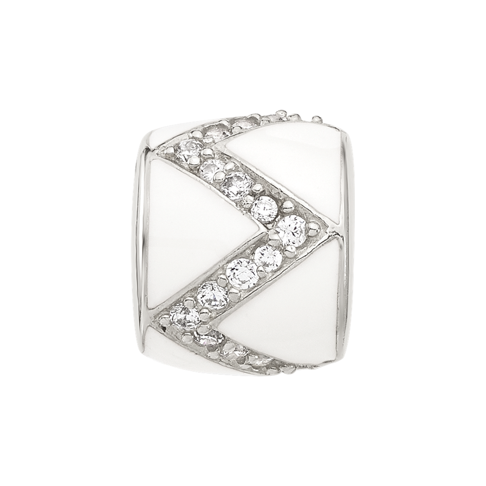 Sterling Silver Reflections White Enamel with CZ Design Bead