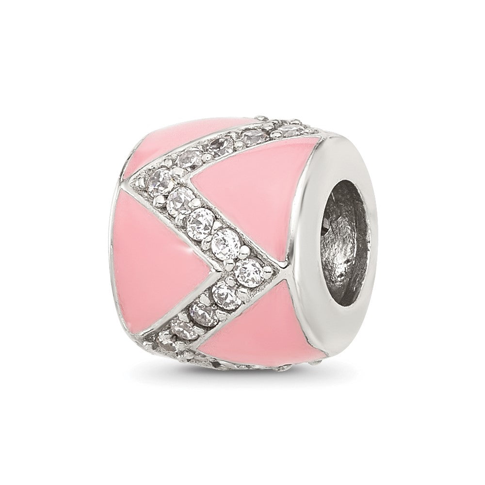 Sterling Silver Reflections Pink Enamel with CZ Design Bead